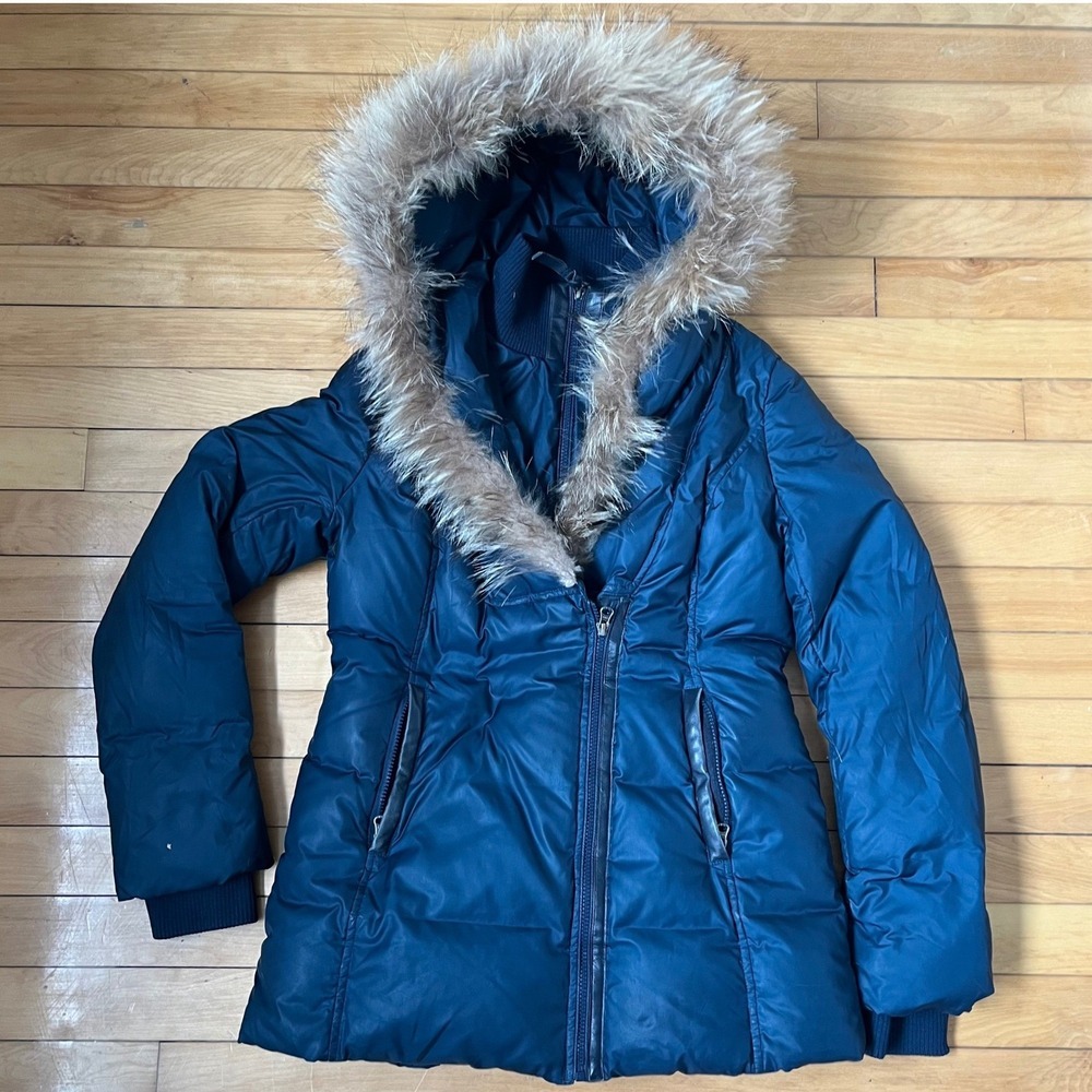AUTHENTIC MACKAGE WOMEN ADALI BLACK FITTED DOWN COAT FUR HOOD Size Medium
